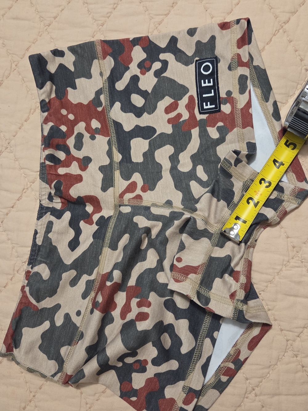 FLEO Camo High-Waist Shorts in Tan, Olive & Rust